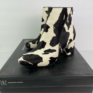 INC Womens Farren 2 Cow Hair Animal Print Ankle Boots Black/White Size 5M